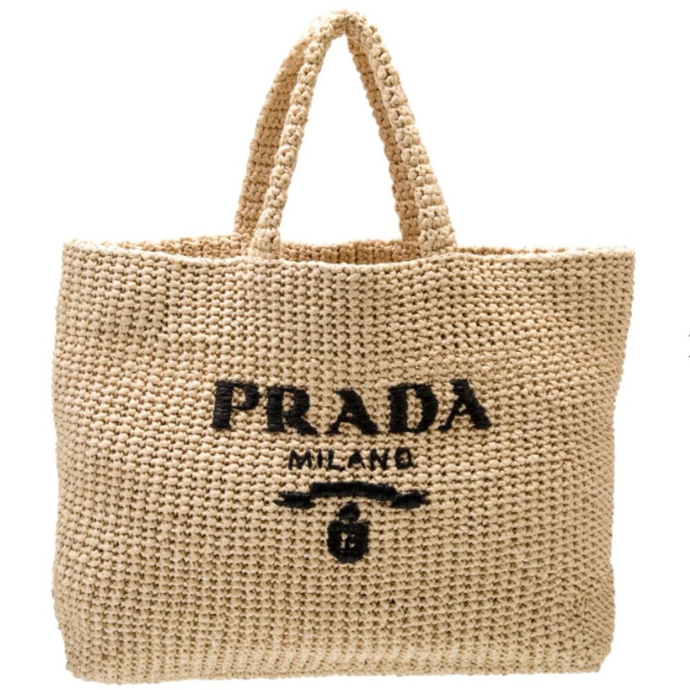 Prada Raffia Logo Tote Bag